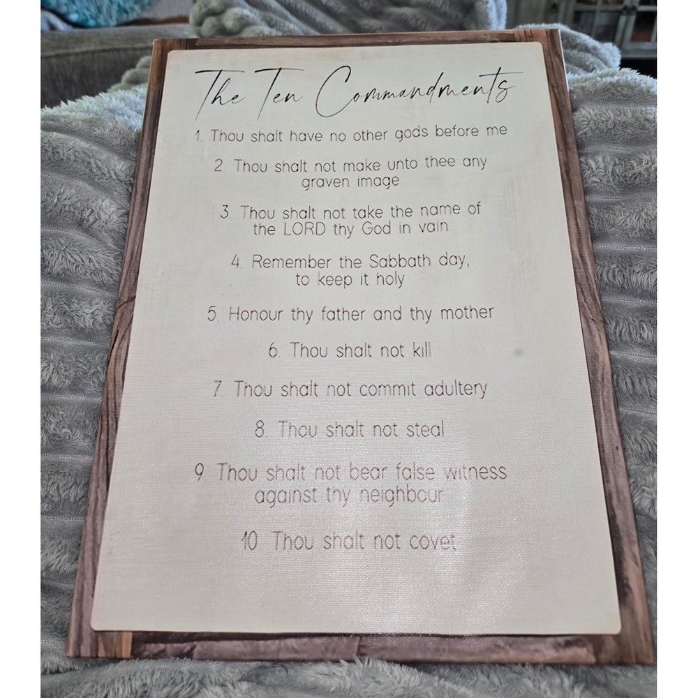 Ten Commandments Wall Art Christian Home Decor Framed Canvas Sign 12x16